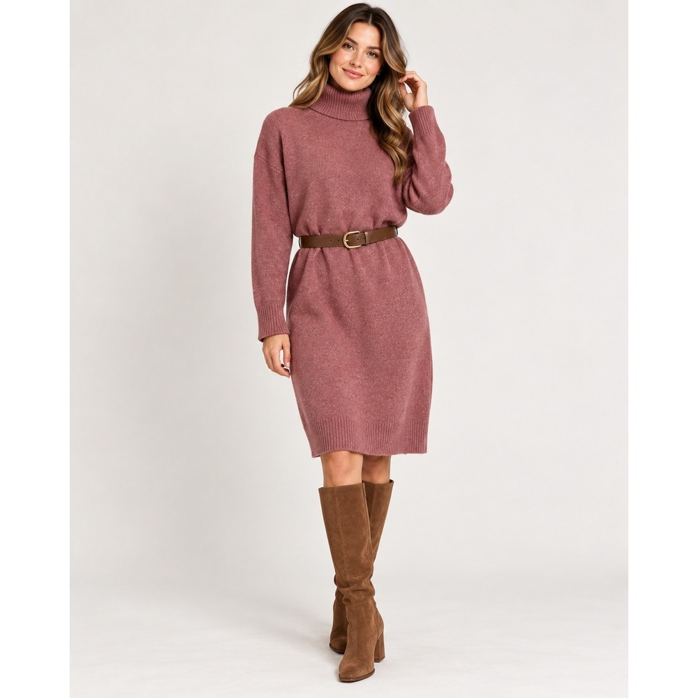 A New Day Sweater Dress Womens M Mauve Pink Turtleneck Oversized Soft Girl Knit